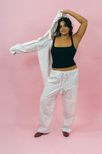 Load image into Gallery viewer, THE BIG BUTTON UP IN BURGUNDY STRIPE