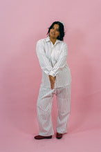 Load image into Gallery viewer, THE BIG BUTTON UP IN BURGUNDY STRIPE