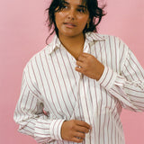 THE BIG BUTTON UP IN BURGUNDY STRIPE