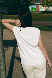 white cotton preppy oversized vest