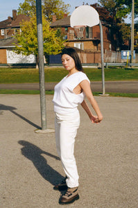 white cotton preppy oversized vest