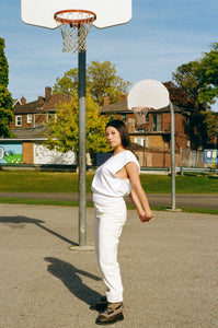 white cotton preppy oversized vest