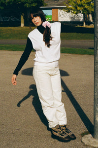 white cotton preppy oversized vest