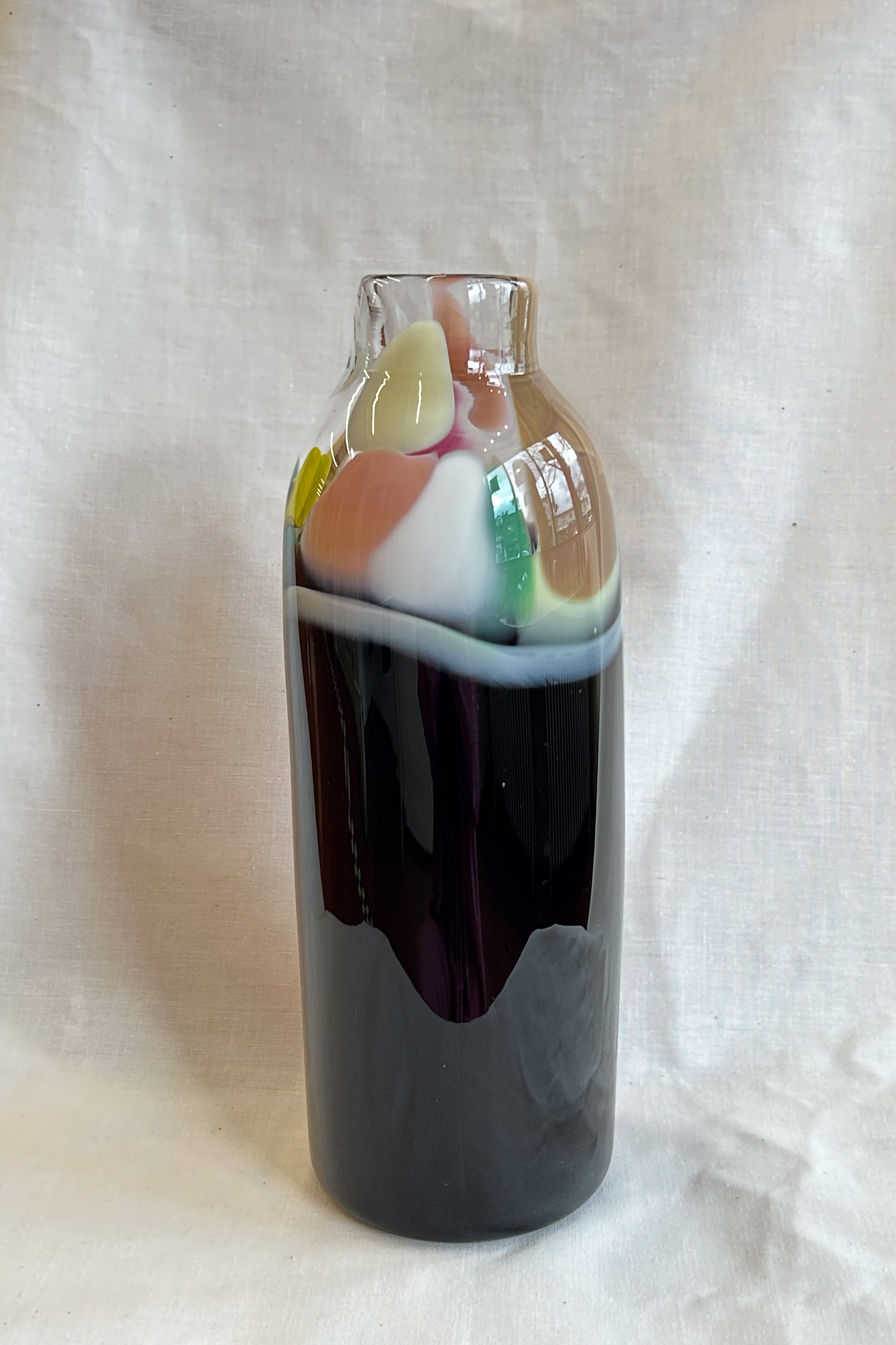 tall vase with expressive strokes of colour pattern
