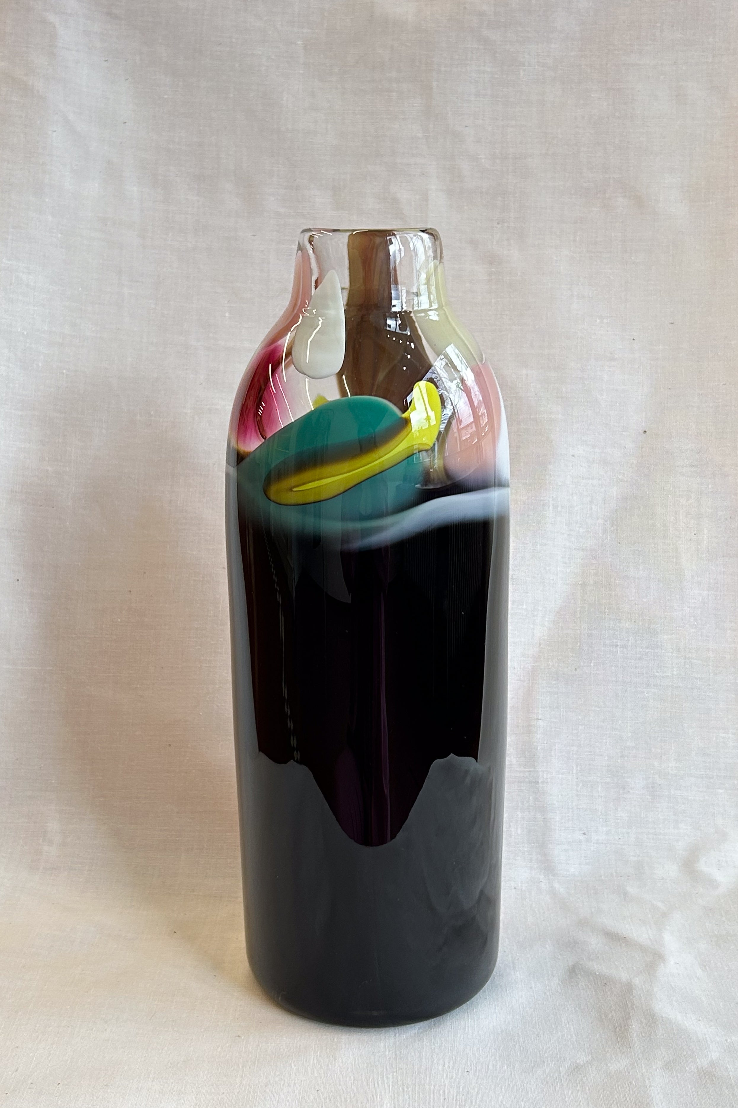 tall vase with expressive strokes of colour pattern