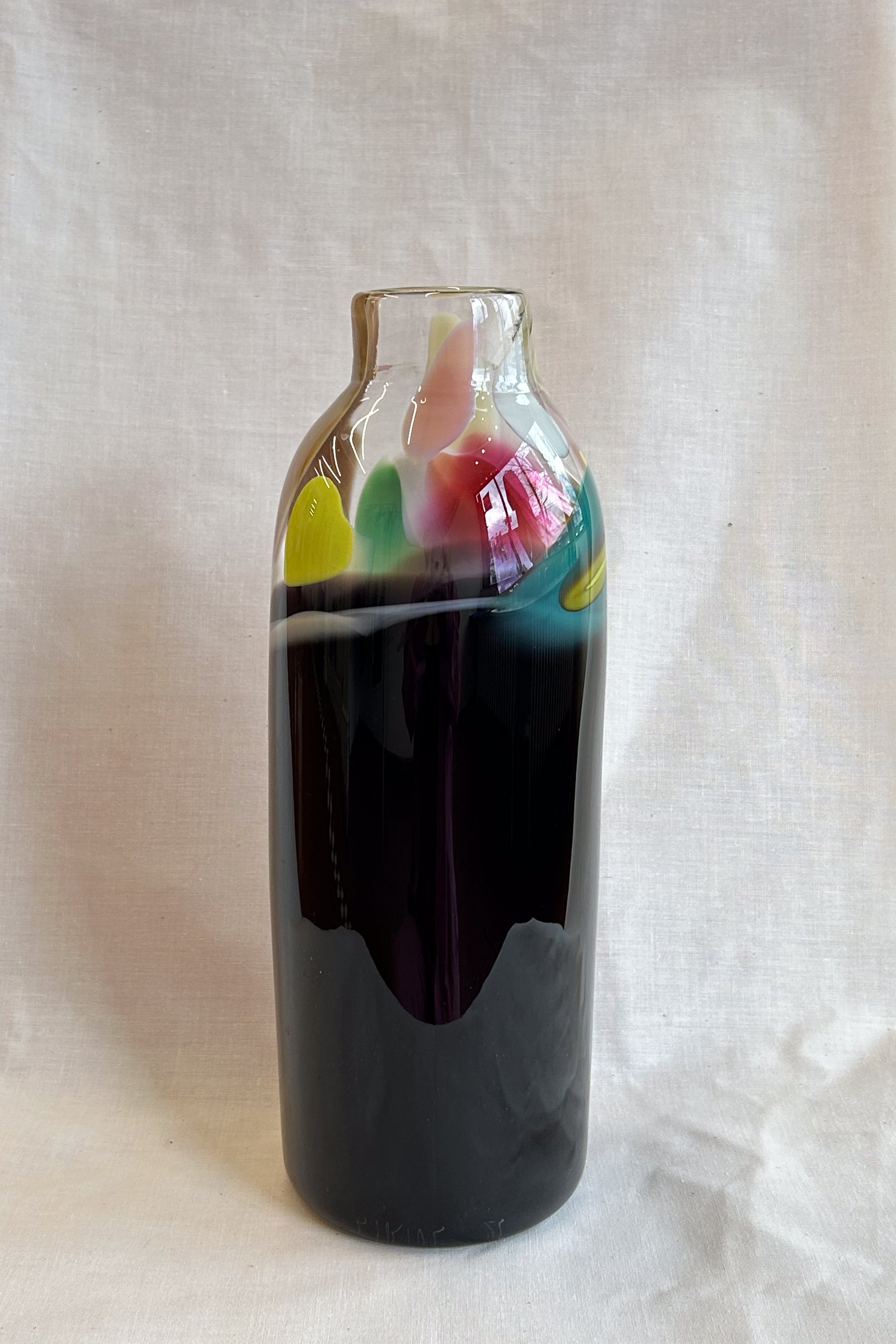tall vase with expressive strokes of colour pattern