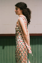 Load image into Gallery viewer, BLOCK PRINTED SARONG DRESS WITH NETTING IN CREAM/RED/TEAL