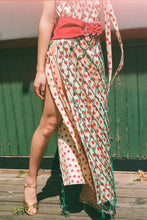 Load image into Gallery viewer, BLOCK PRINTED SARONG DRESS WITH NETTING IN CREAM/RED/TEAL