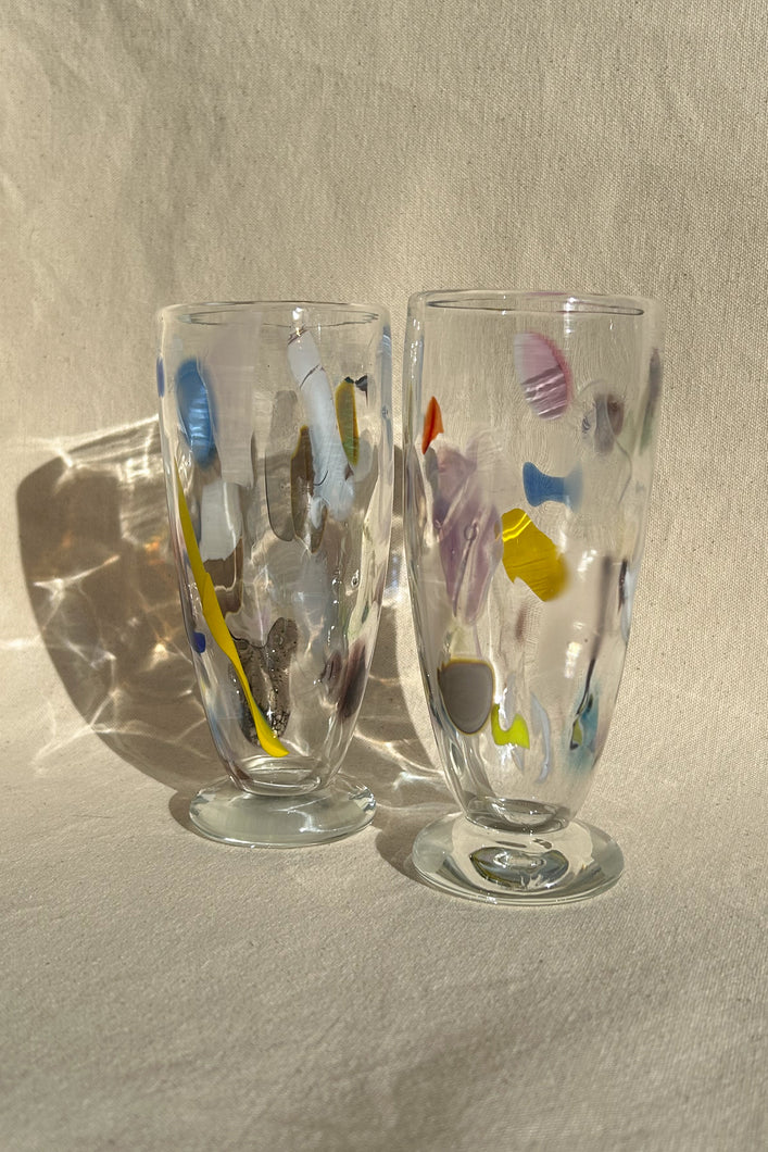 clear swirl painted handblown milkshake glasses