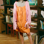 tangerine cotton poplin sleeveless baby doll dress