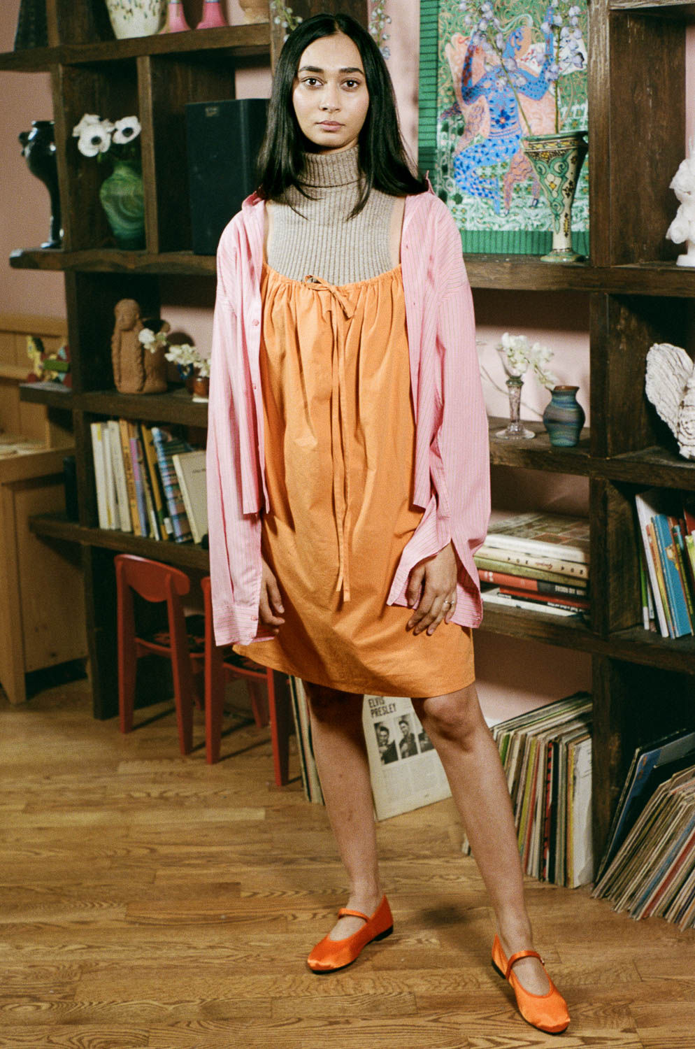 tangerine cotton poplin sleeveless baby doll dress