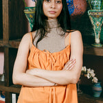 tangerine cotton poplin sleeveless baby doll dress