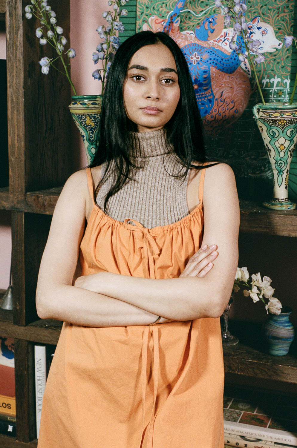 tangerine cotton poplin sleeveless baby doll dress