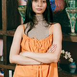 tangerine cotton poplin sleeveless baby doll dress