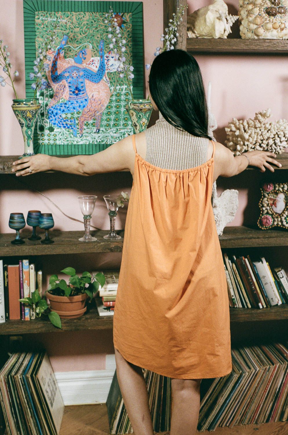 tangerine cotton poplin sleeveless baby doll dress