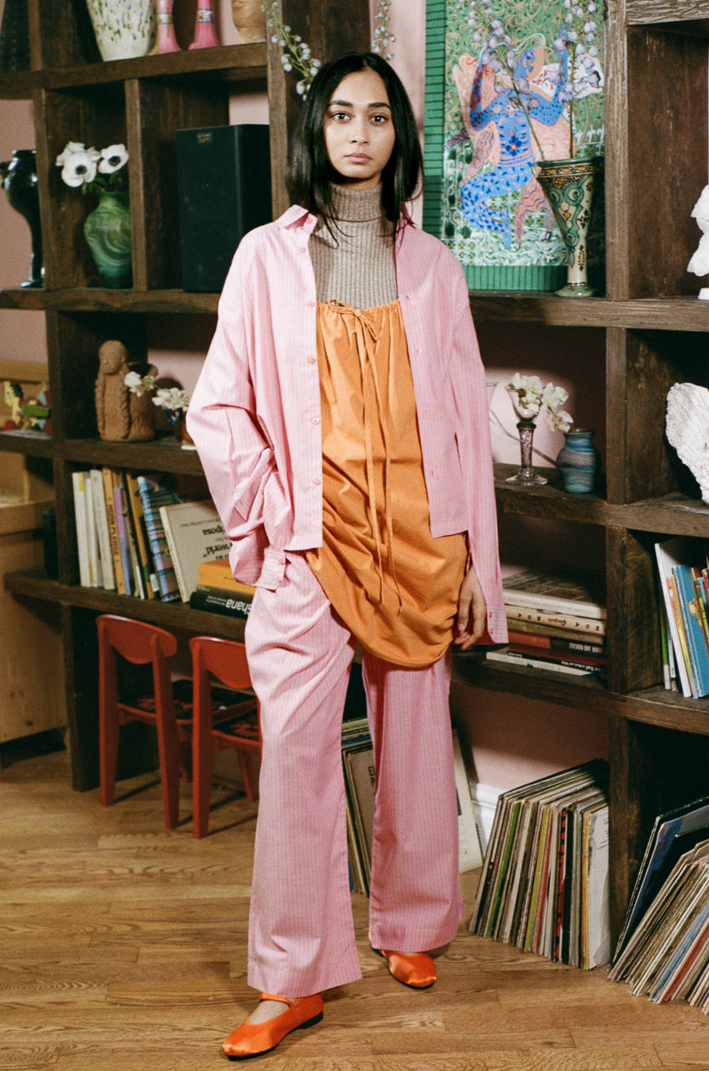 tangerine cotton poplin sleeveless baby doll dress