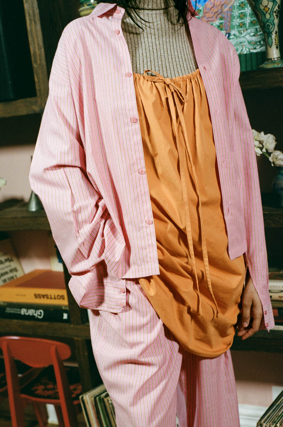 tangerine cotton poplin sleeveless baby doll dress