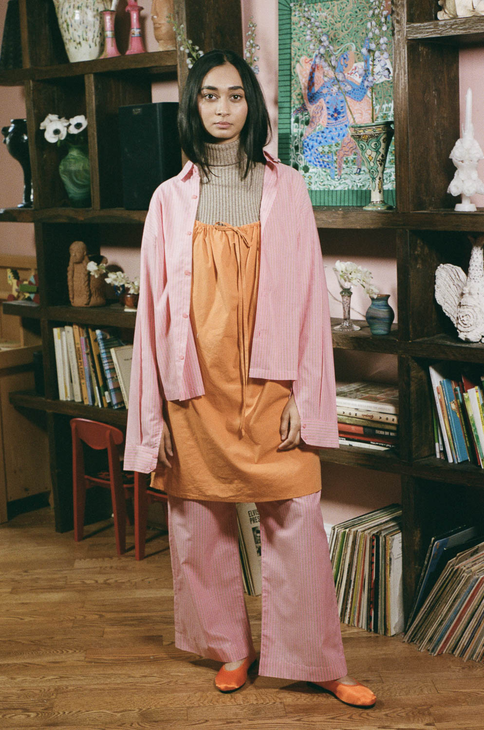 tangerine cotton poplin sleeveless baby doll dress