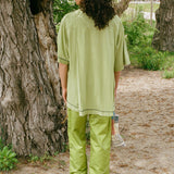 green jersey pique roomy bowling tie up shirt