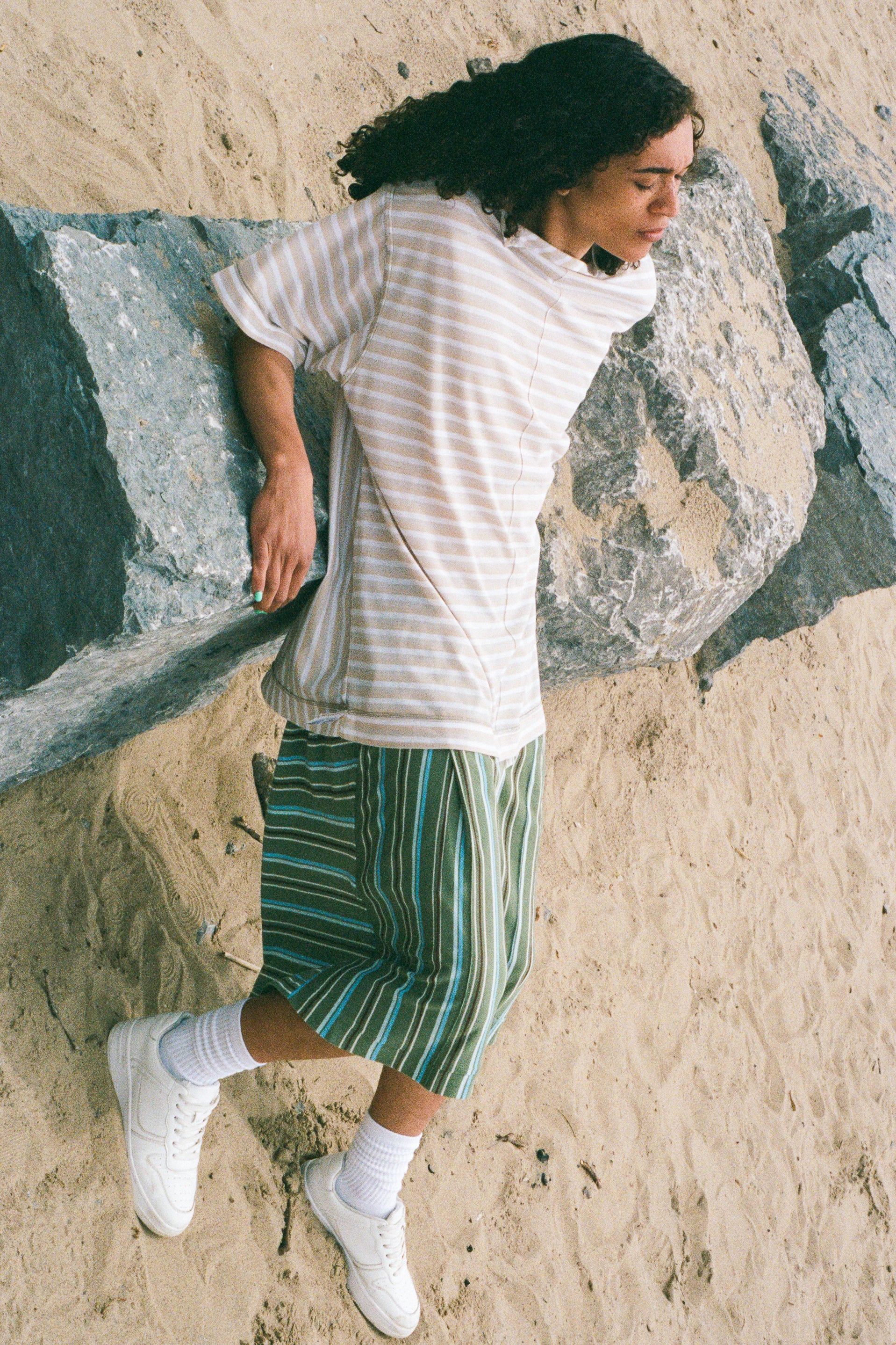 beige stripe jersey pique oversized tshirt