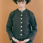 brown cotton straight cut shirt jacket