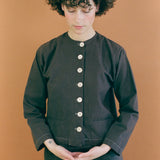 brown cotton straight cut shirt jacket