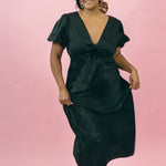 black silk jacquard bias cut dress with bow