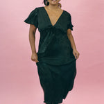 black silk jacquard bias cut dress with bow