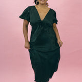 black silk jacquard bias cut dress with bow