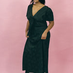 black silk jacquard bias cut dress with bow