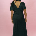 black silk jacquard bias cut dress with bow