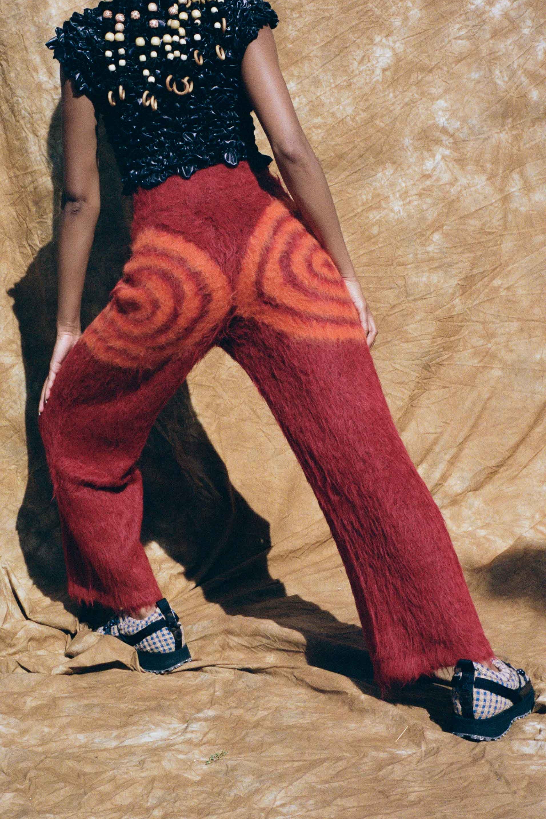 brushed wool red psychedelic spiral lounge pant