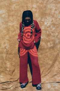 brushed wool red psychedelic spiral lounge pant