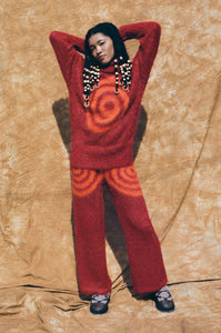 brushed wool red psychedelic spiral lounge pant