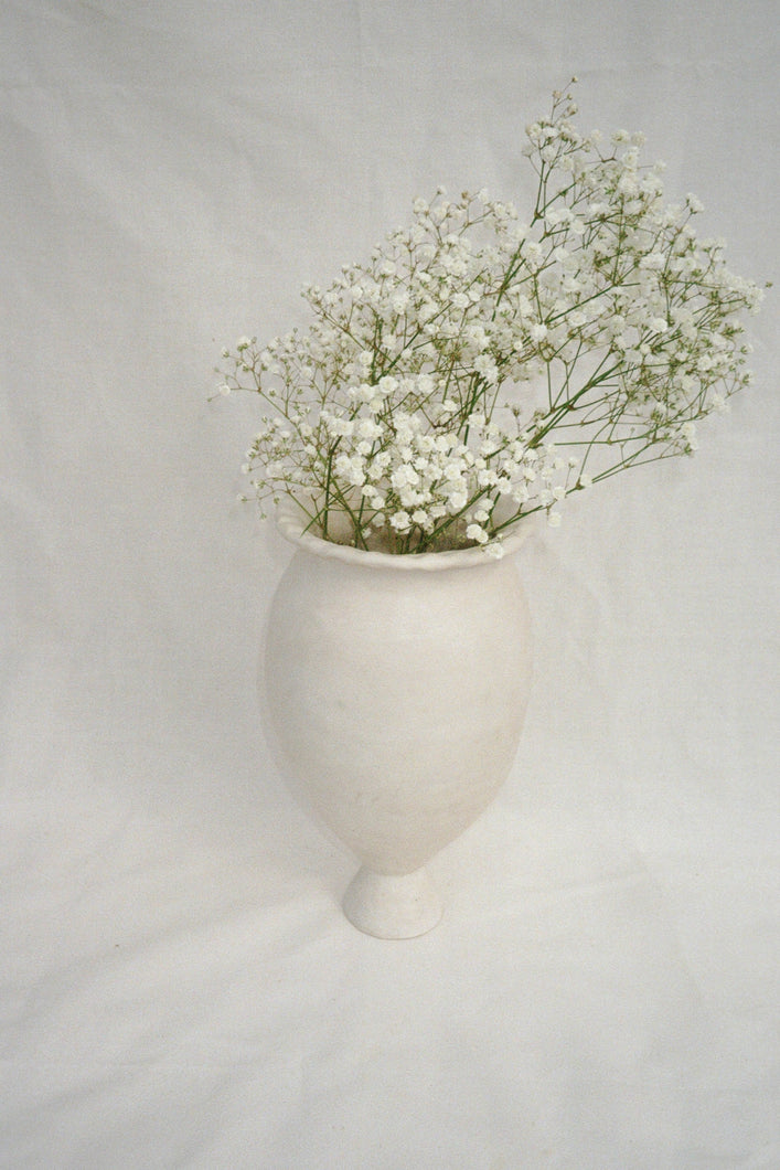 handmade ceramic wood fired vase in white