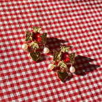 plated brass cross earrings with heart pearl drop