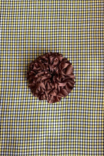 Load image into Gallery viewer, cacao brown silk carnation bloom hair scrunchie