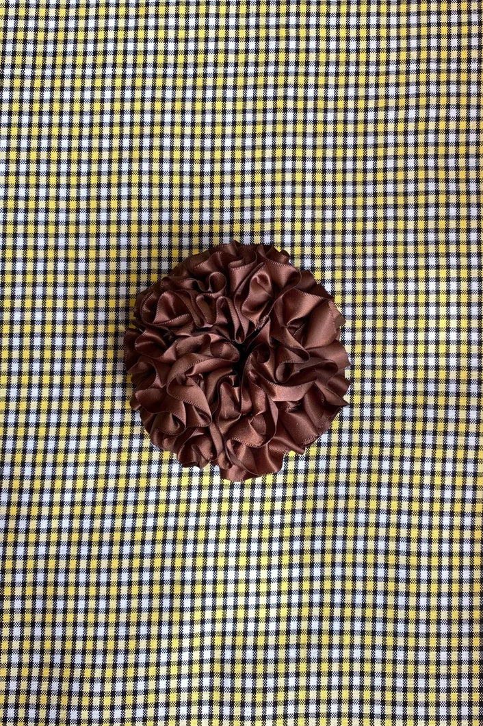 cacao brown silk carnation bloom hair scrunchie