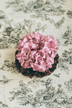 Load image into Gallery viewer, cacao brown silk carnation bloom hair scrunchie