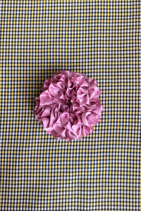 rose pink silk carnation bloom hair scrunchie