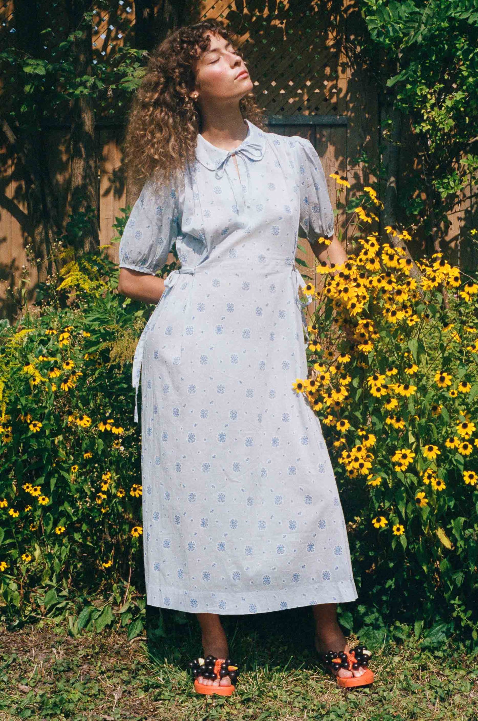 baby blue dandelion cotton folklore dress