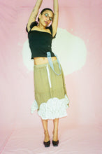 Load image into Gallery viewer, mid length khaki skirt with white lace hem