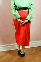 Load image into Gallery viewer, red cotton poplin A line midi skirt