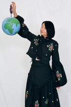 Load image into Gallery viewer, black floral cotton folklore bell sleeve top