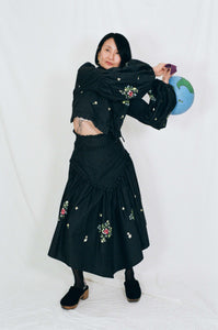 black floral cotton folklore bell sleeve top