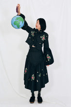 Load image into Gallery viewer, black floral cotton folklore bell sleeve top