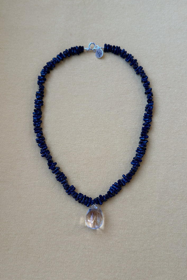 blue clear czech glass drop choker necklace