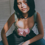 italian brocade pink silk bow romantic corset