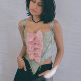 italian brocade pink silk bow romantic corset