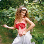 romantic pink red silk opera corset with bow